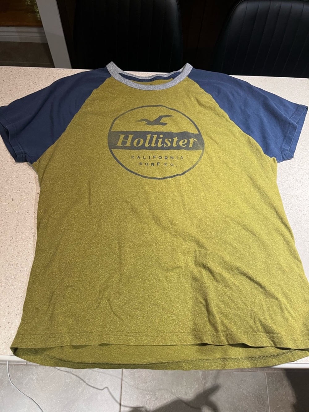 Hollister Olive Green Raglan Tee with Navy Sleeves